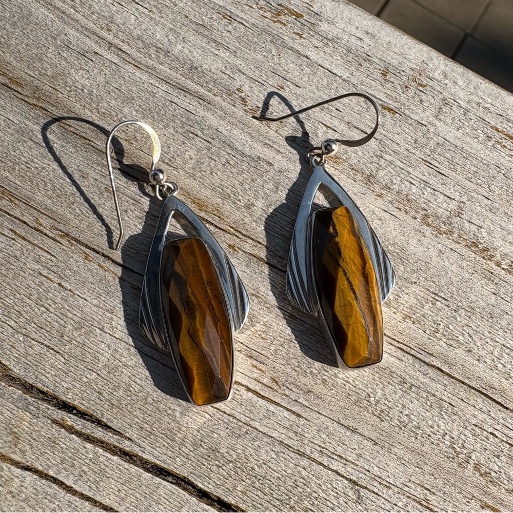 Jay King Tigers Eye & Sterling Silver Earrings - Picture 9 of 10